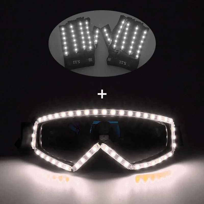 1Set Glowing LED Glasses Luminous Light Up Glasses With Gloves Party Performence Supplies Flashing Glasses Stage Dance Costume