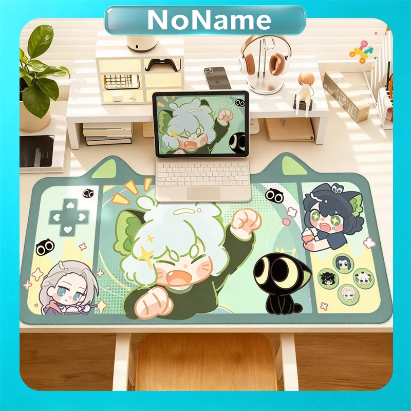 Cute Cat Ear Gaming Mouse Pad Irregular Shape Kawaii Anime Desk Mat Large Extended Non Slip Rubber Waterproof Stitched Edge for
