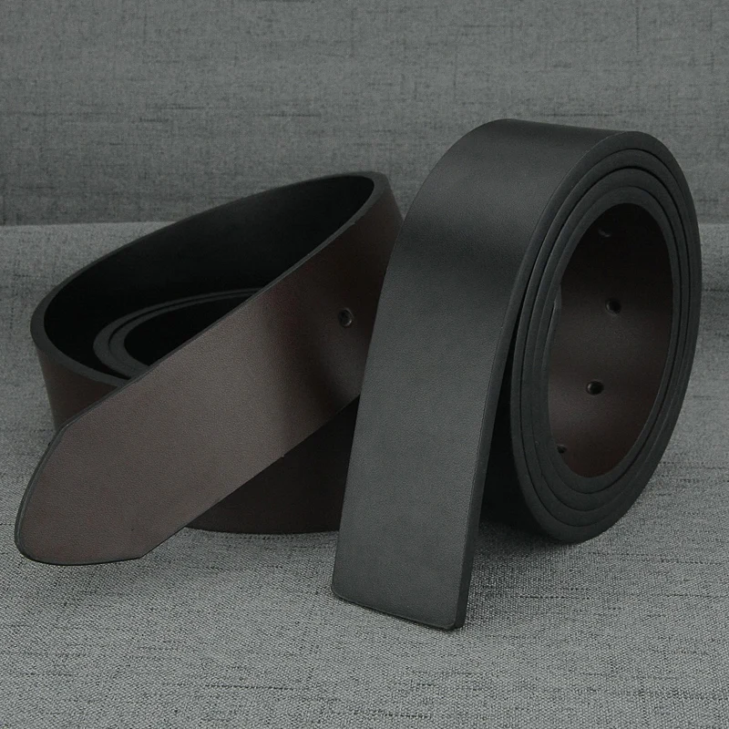 High Quality no buckle belt men fashion 3.8cm wide Cowskin Black Waist Straps Coffee Casual genuine leather waistband P07