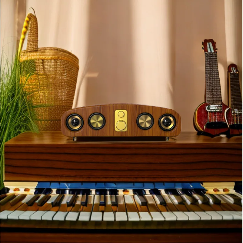 Wooden Soundbar Bluetooth Speaker Desktop Stereo Speaker TF Card FM Radio Dual Bass Long Standby Audio Device