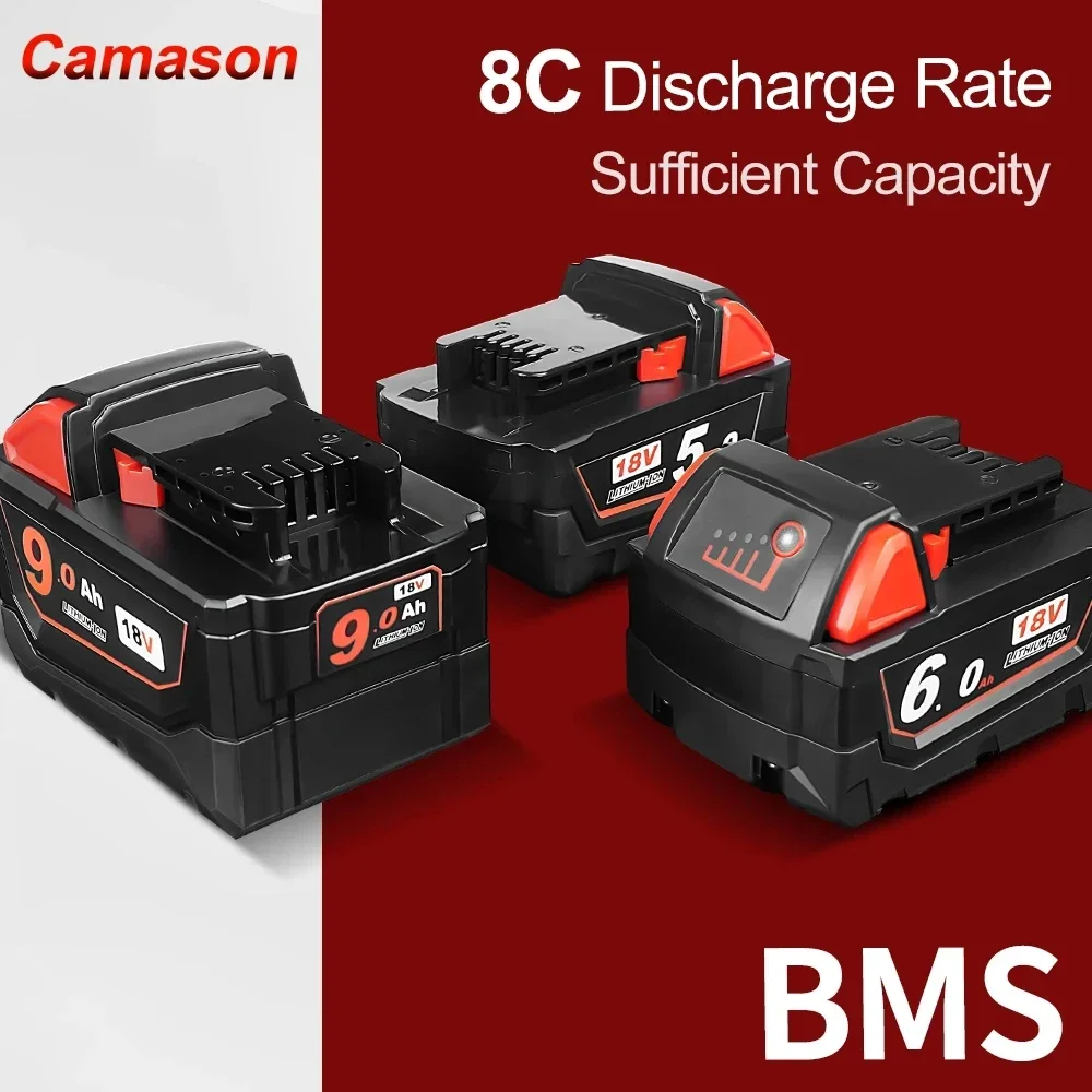 Camason m18 battery for milwaukee M18 Series Power Tools Rechargeable 18V Li-Ion Batteries Replacement M18B6 Sufficient Capacity