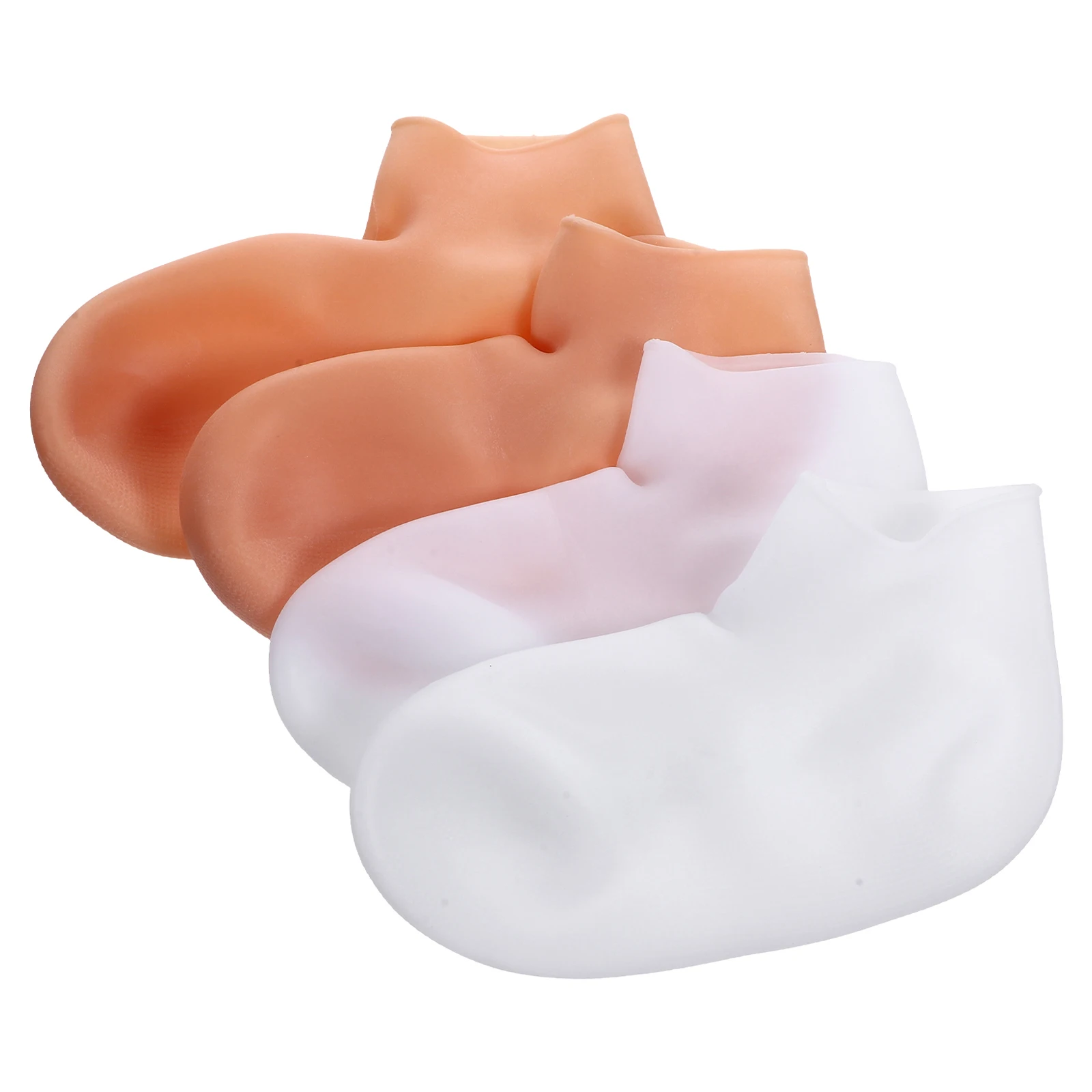 

4PCS Exfoliating Socks Reusable Spa Foot Covers Women Moisturizing Lotion Overnight Heel Dry Cracked Feet Pedicure White Beige