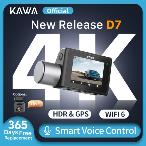 KAWA D7 4K cámara de salpicadero delantera y trasera, grabadora de vídeo 4K WiFi6 cámara de coche, DVR pequeña cámara trasera para AUTO, aplicación/cámara de salpicadero de Control de voz