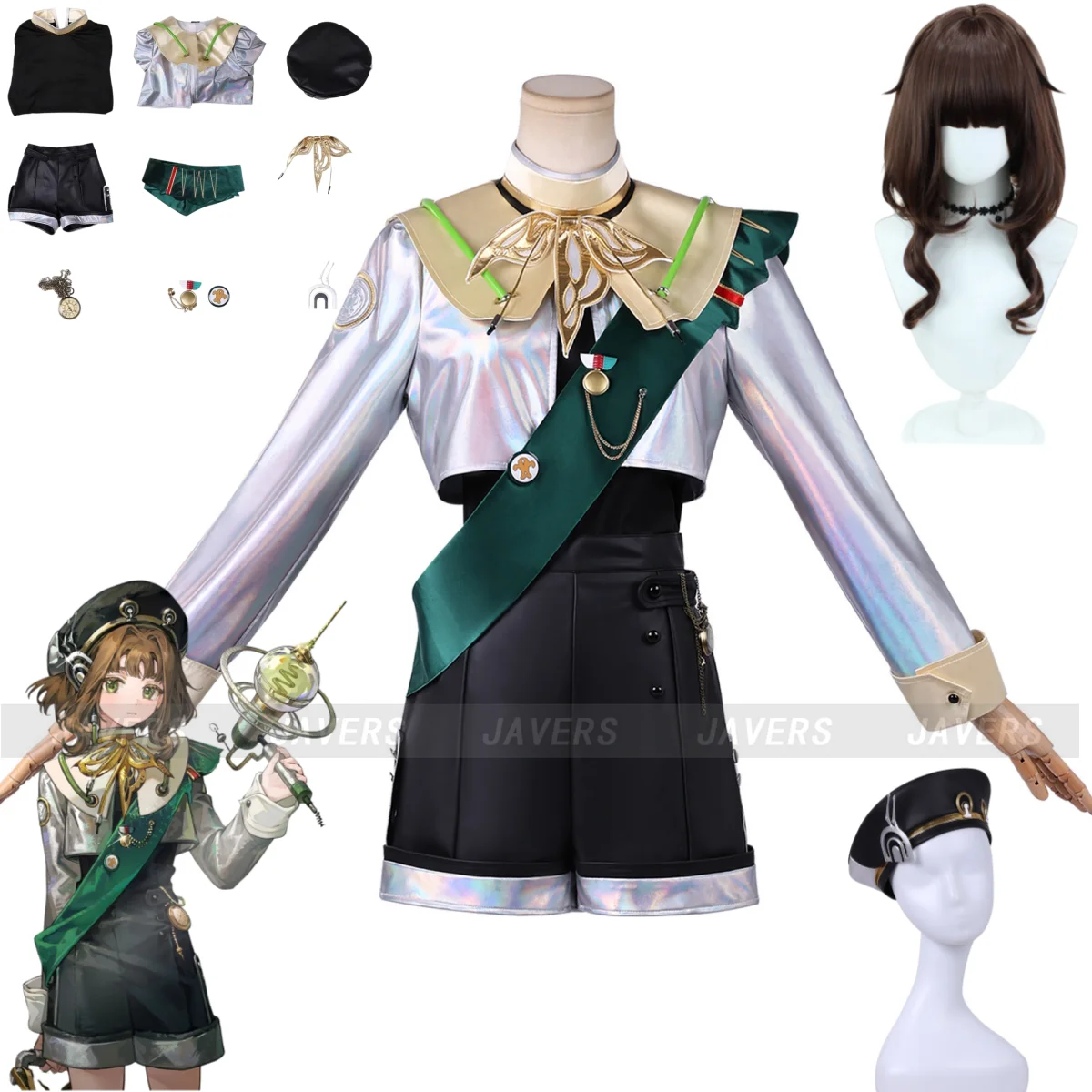 Disfraz de Cosplay de Game Reverse:1999 Eagle, Peluca, Abrigo Plateado, Pantalones Cortos, Conjunto de Uniforme para Mujer, Lindo Traje para Halloween, Carnaval, Juego de Roles y Fiestas
