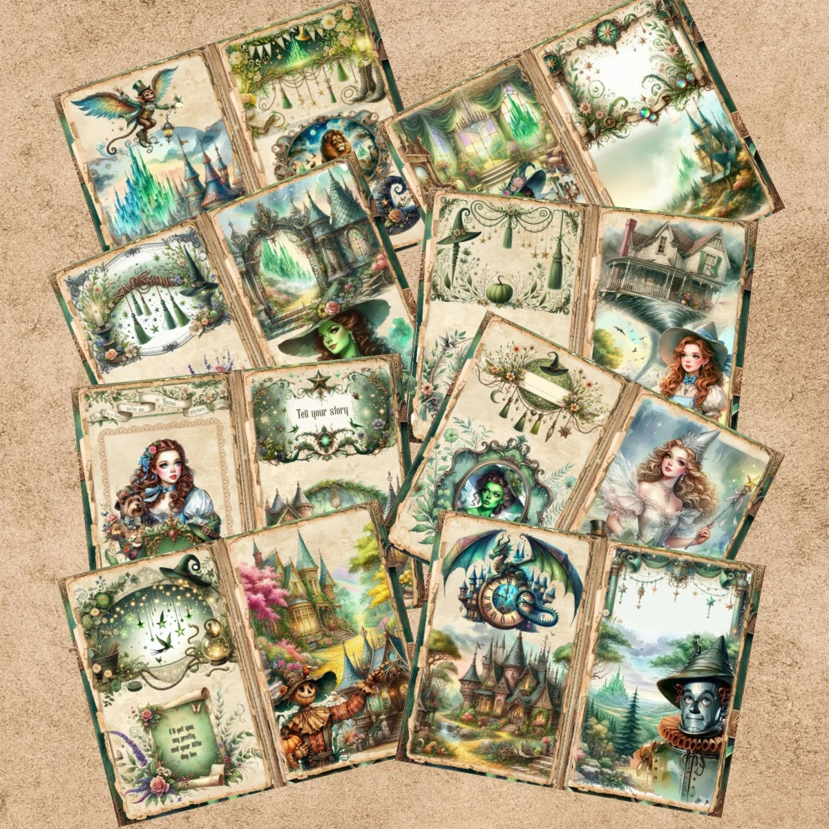 15 Sheets A5 Size Green Forest Adventure Girl Robot Background Vintage Grunge Journal Planning Scrapbooking