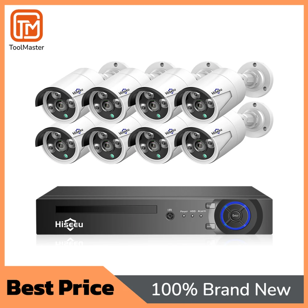 

[Горячая распродажа] Hiseeu 5MP 8-канальный POE NVR комплект видеорегистраторов P2P для систем видеонаблюдения с детектором движения, уличная водонепроницаемая камера