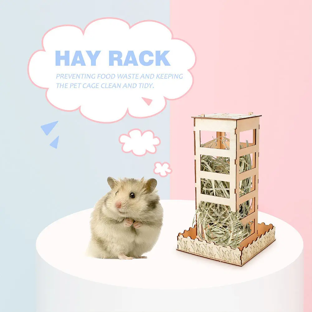 2Pcs Natural Wood Rabbit Hay Feeder Easy Install Cage Mounted Suspended Or Standalone Feeding Tool for Bunny Hamster Guinea Pig