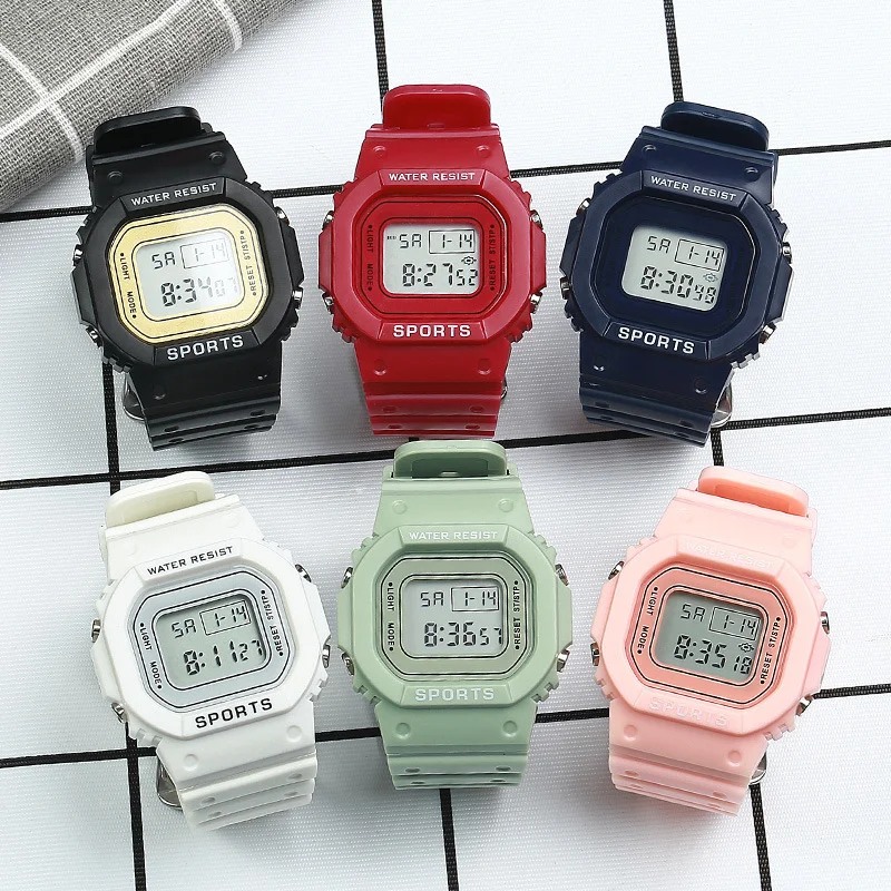 

Boys and Girls Student Electronic Watch Colorful Men's and Women's Sport Alarm Clock Waterproof Square Watches relogio feminino