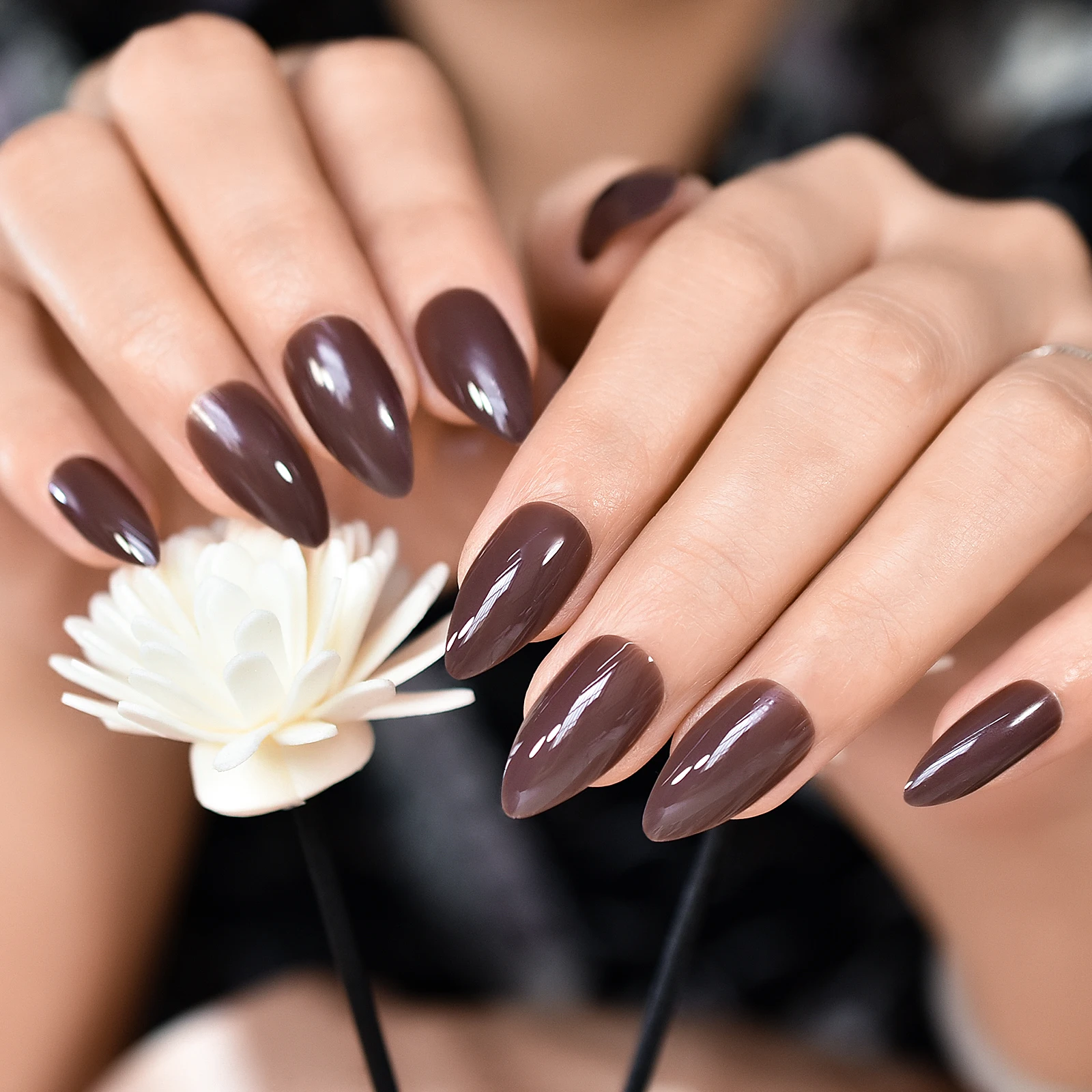 Средний Тонкий маникюр в домашних условиях Многоразовые Накладные ногти накладные ногти одноцветные темно-коричневые накладные ногти искусство накладные ногти