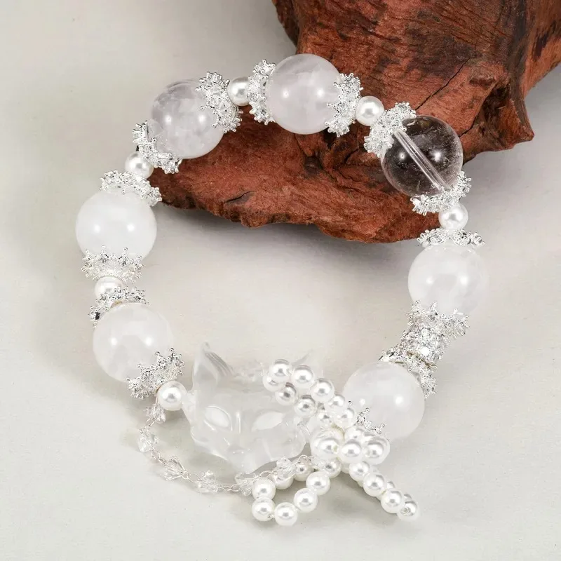 Natural White Asai Crystal Bracelet DIY Original Design Bracelet Light Luxury Premium Sense Women's Milk White Crystal Fox