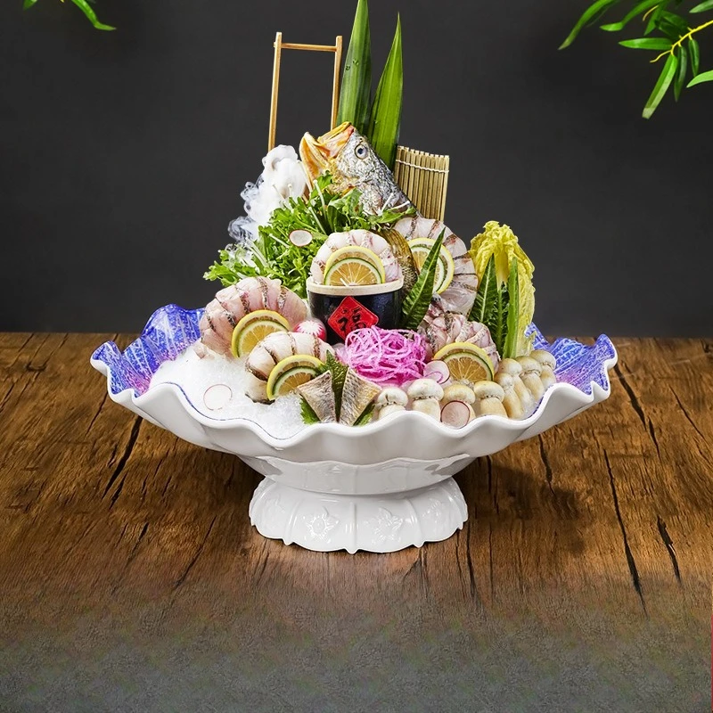 

lLH lace plate salmon hot pot restaurant seafood round ice high-grade melamine tableware