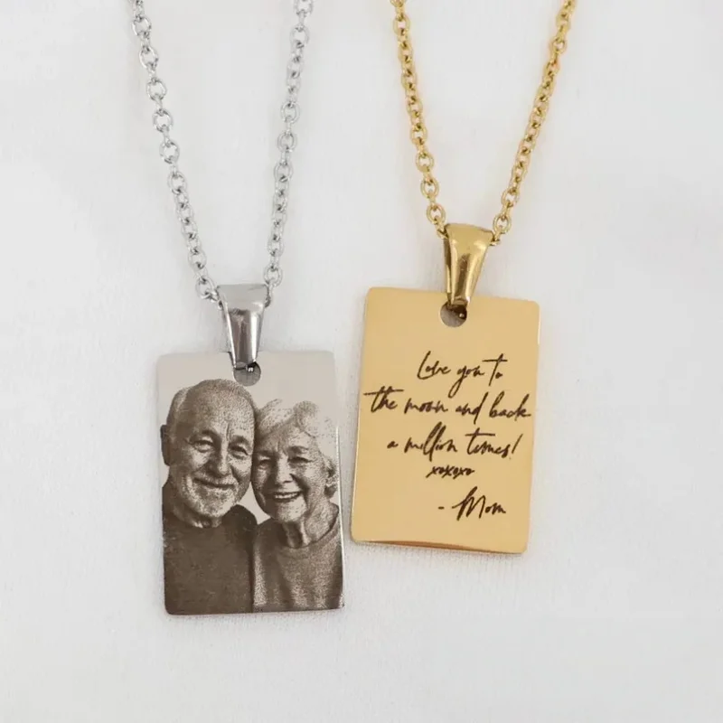 Custom Pictures Photo Necklace for Women Stainless Steel Engrave Family Name Plate Neck Pendant Dog ID name Tag Gifts Punk Rock