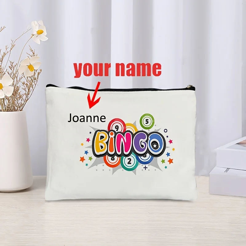 

Personalized Name Bingo Game Lover Makeup Bag Travel Cosmetic Pouch for Casino Lovers Customized Female Gift Custom Toiletry Bag