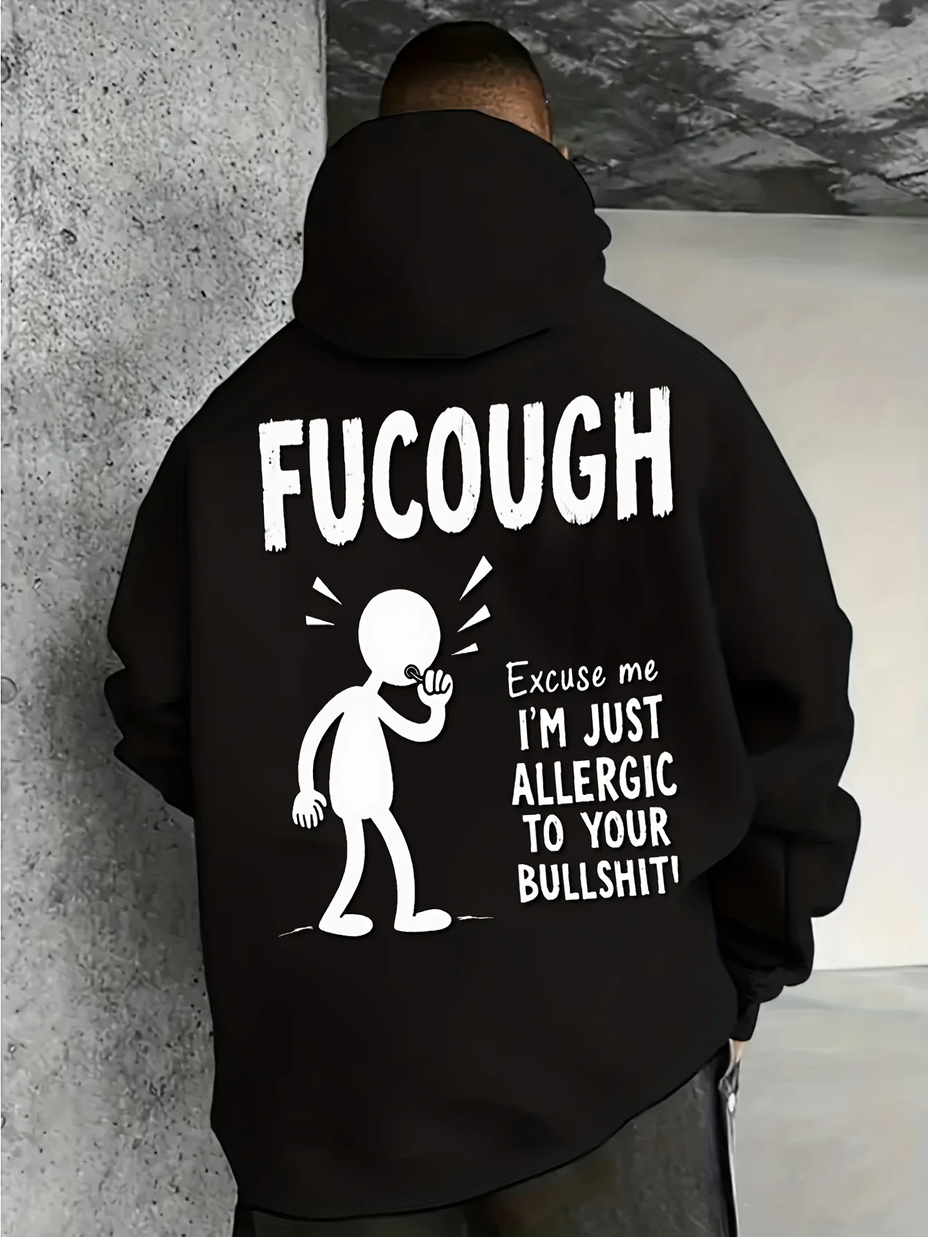 Men's Hooded Sweatshirt with Fun Cartoon Print, Plus Size, Long-Sleeved Casual Style