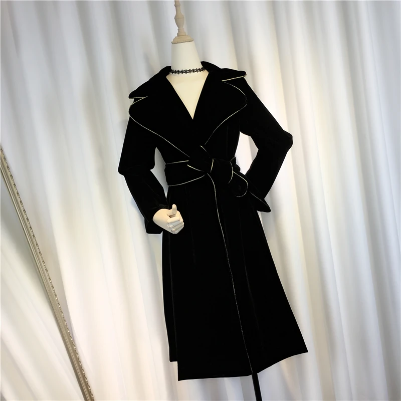 

Black Slim Women Trench Coat Spring New Turn-Down Collar Long-Sleeved Knee-Length Office Lady Elegant Outwear Tops