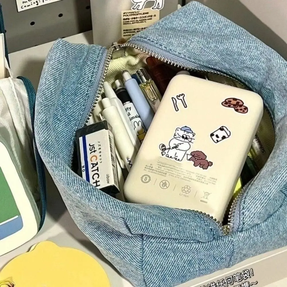 

Solid Color Blue Denim Makeup Bag Korean Style Travel Organizer Jean Cosmetic Bags Rectangle Vintage Student Pencil Bag