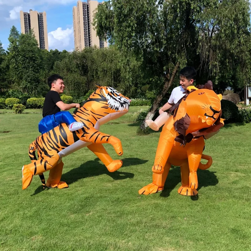 Disfraces inflables de tigre y León marrón para adultos, disfraz de fiesta de carnaval, juego de rol, Vestido de mascota para caminar de medio cuerpo para mujer y hombre