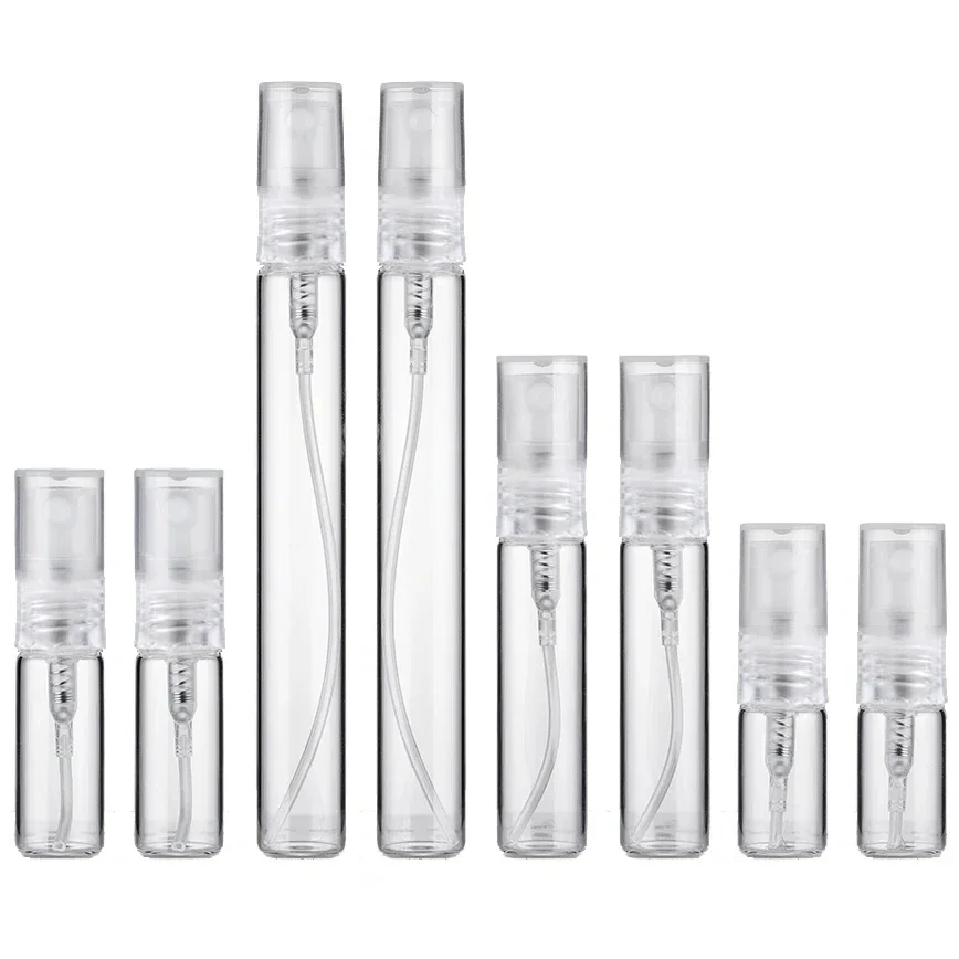 8 pçs 10ml 5ml 3ml 2ml recarregável mini garrafa de perfume portátil vazio amostra de vidro transparente garrafa de spray de perfume para viagens