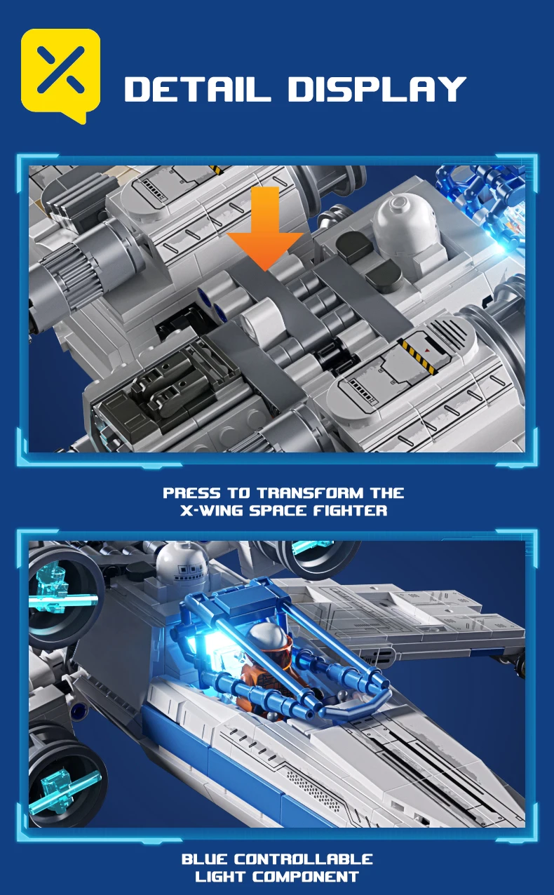 TOYLINX X-Wing Space Fighter Building Blocks Set LED Light Up Construction Toy Mechanical Space Vehicle with Pilot Bricks Gifts
