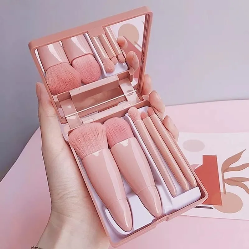 Kit com 12 Mini Espelhos de Maquiagem Portáteis com 5 Pincéis e Lupa de Mão para Bolsa e Viagem