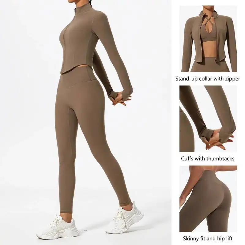 

Ultra Soft Fabrics Pcs Long Sleeve Gym Set Quick Dry Yoga Clothes Workout Leggings Suit Sports Jackets Women