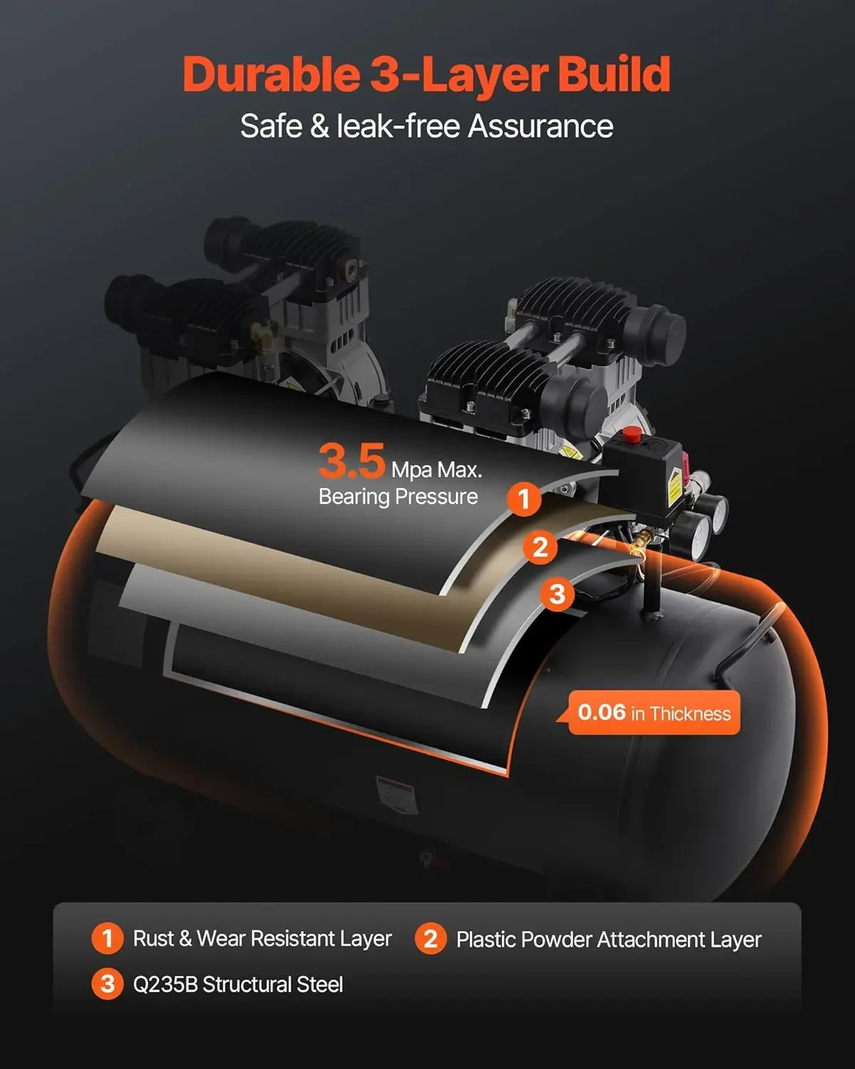 

[Best Seller!]BestsellerAir Compressor, 20 Gallon Steel Tank, 4HP 10.6 CFM@90 PSI Oil Free Air Compressor & Max. 125PSI Pressure