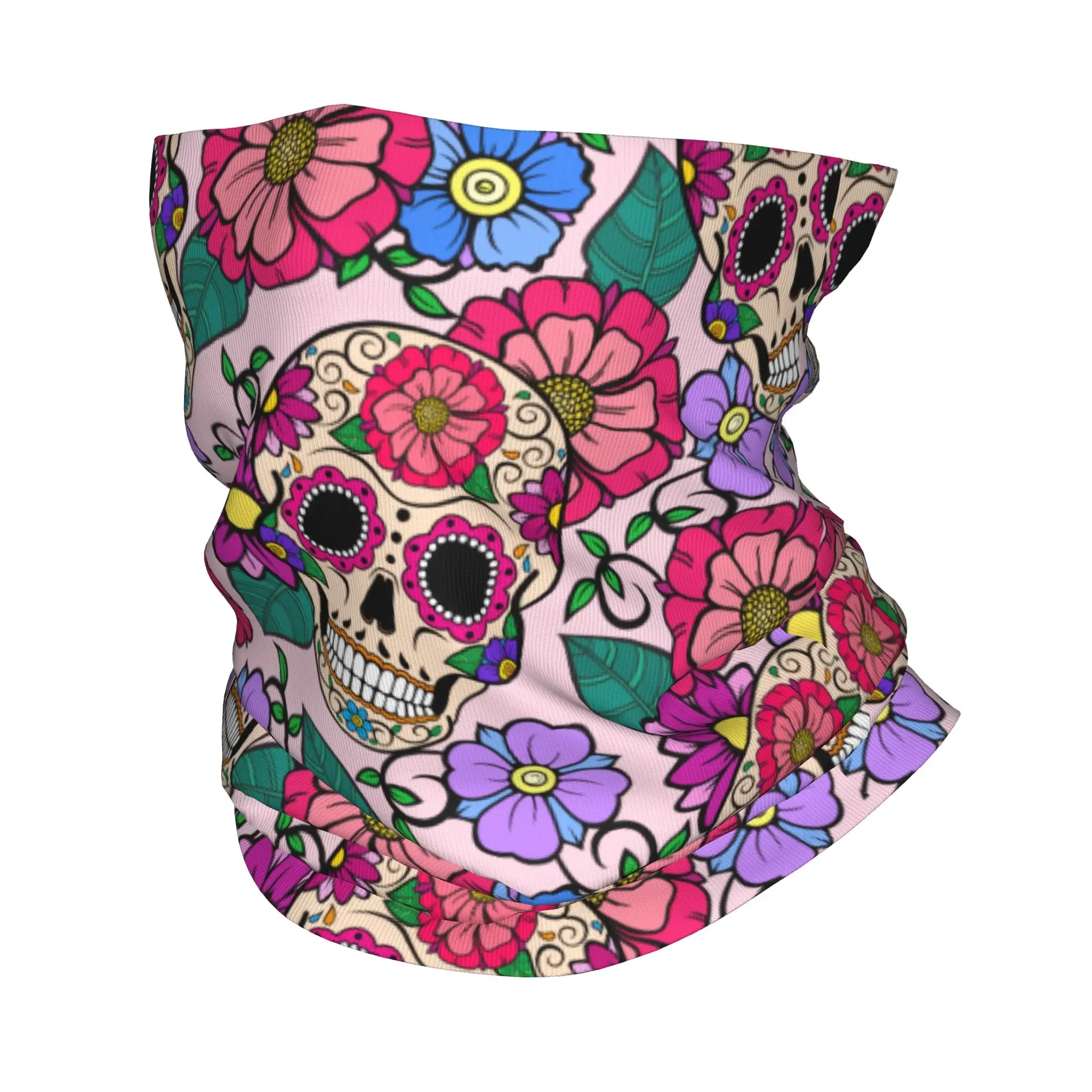 New Mexican Flowers Day Of The Dead Sugar Skull Bandana Winter Neck Warmer Women Windproof Wrap Face Scarf for Ski  Gaiter Headb