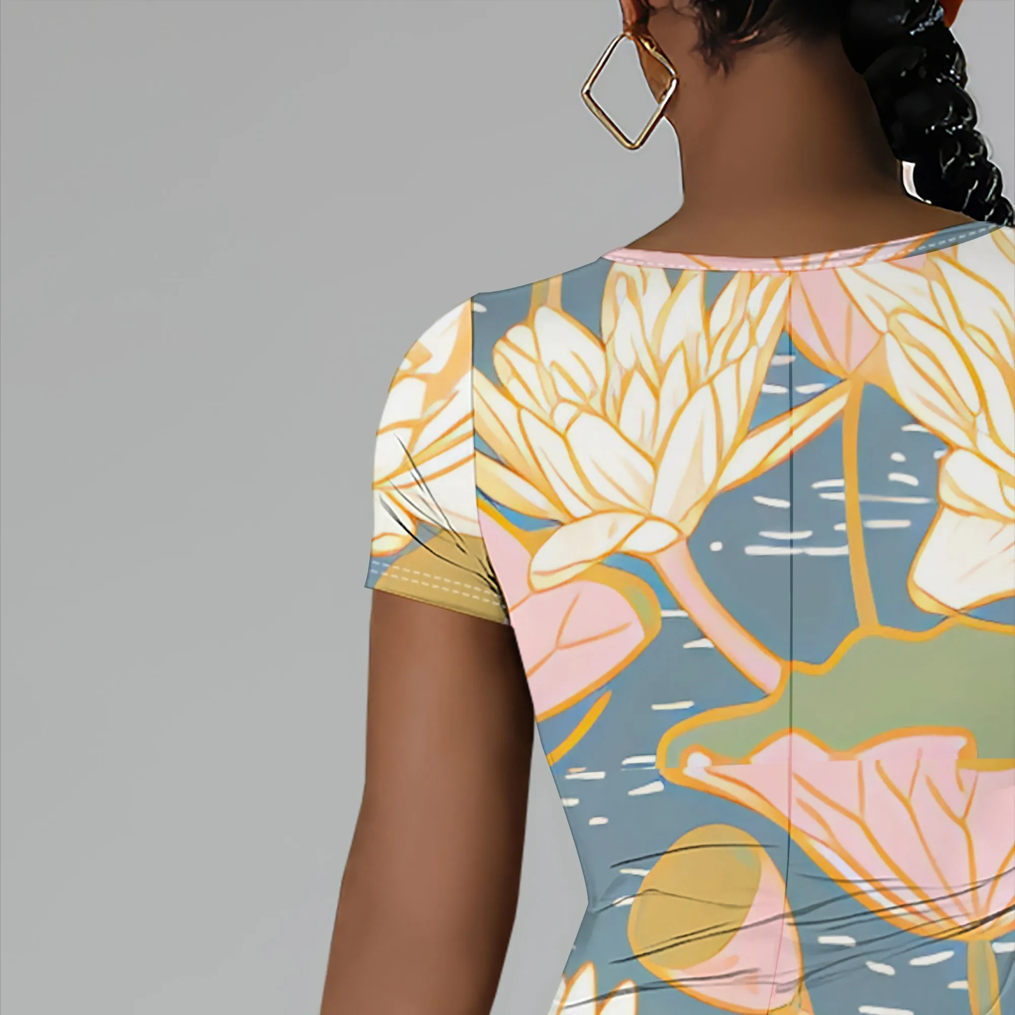 Vestido maxi bodycon de manga curta com estampa floral feminina elegante verão férias praia vestidos de festa