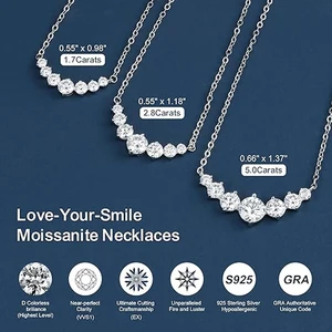 K.Nobspin Moissanit Halskette für Frau Hochzeit jüdlich fein mit Zertifikaten 925 Sterling Sliver Bading 18k Weißgold Halskette 10 Hauptverkaufshalskette Weiß Gold 18K - №6