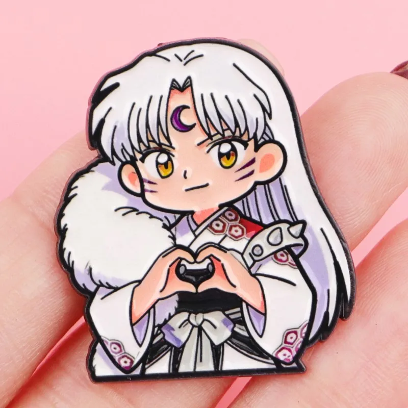 Cute Wolf Ear Fantasy Character Heart Gesture Enamel Pins Anime Figure Lapel Brooch Backpack Hat Clothes Daily Outfit Decor view 6