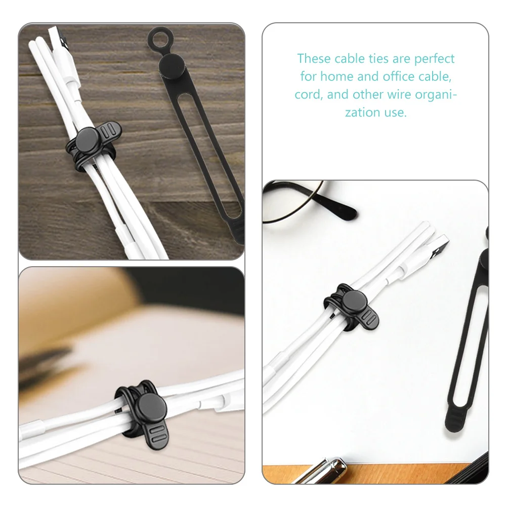 

10pcs Cable Organizer Set Reusable Silicone Cable Ties Wire Management Cord Holder Black Home Office Trip Appliances