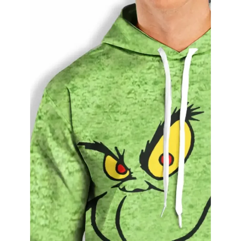 Monster Print Hoodie, Niche Hoodies For Men, Men's Pullover Hooded Sweatshirt With Kangaroo Pocket Streetwear For Winter Fall,