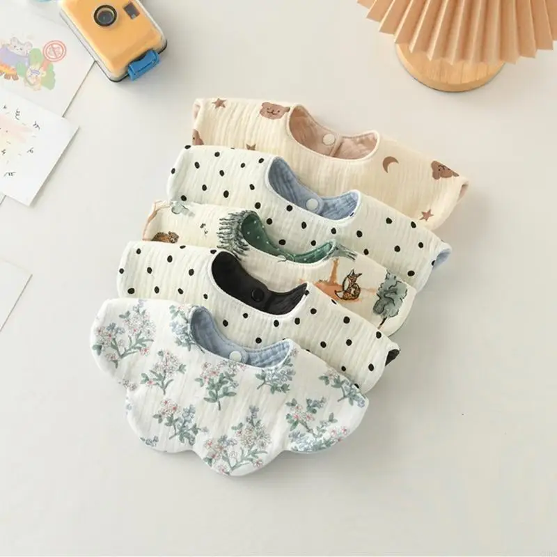CORB Double Purpose Drooling Bib Cotton Absorbent Saliva Towel Breathable Baby Nursing Bib Flower Pattern 360 Degree Wrap