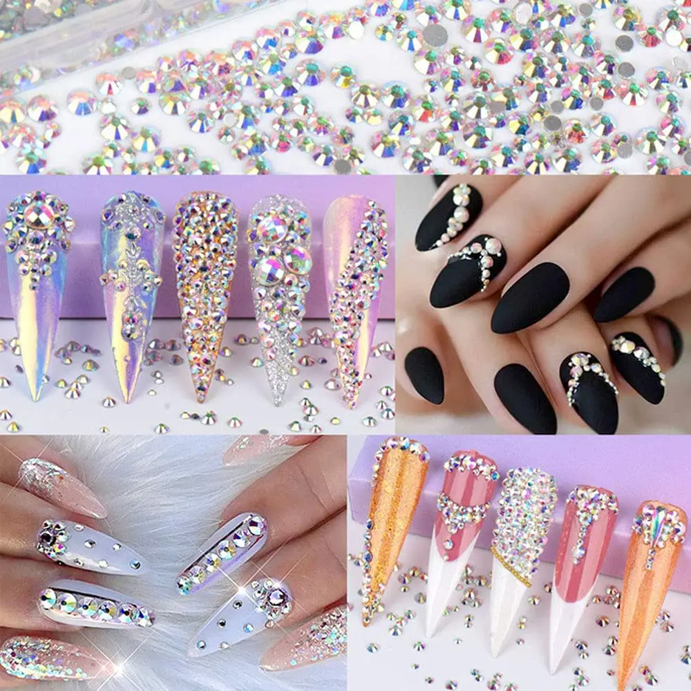 Crystal Clear AB 3D Nail Art Strass, Flatback Pedras, DIY Strass Gems, Decorações Não-Hotfix, SS3-SS16, 1440Pcs