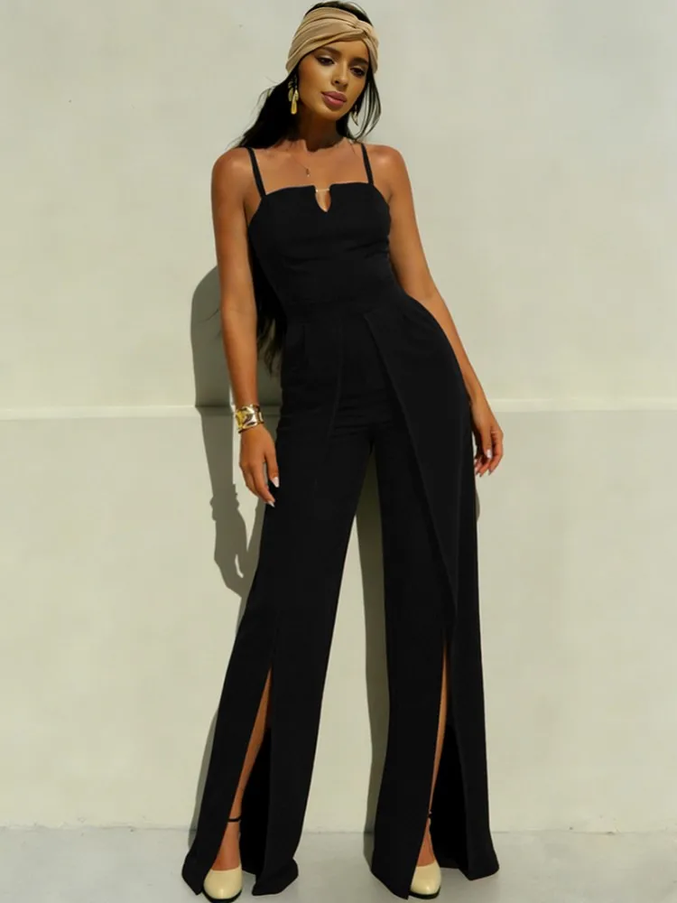 

Solid Women Jumpsuits For Spring Summer Sleeveless V-Neck Loose Fashion Streetwear Overalls Wide Leg Pants Trousers 2026