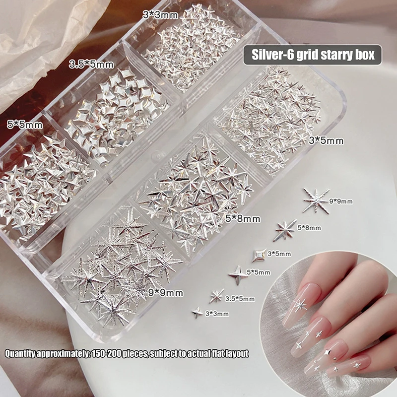 Metallic Gold Silver Nail Art Rhinestones Decor Manicure Charms Flatback Starburst Pentagrams Jewel Nail Accessories