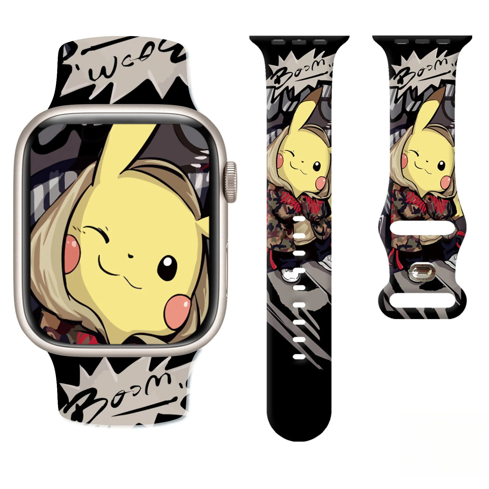

MINISO Pokemon series Print Strap for Apple Watch 11/10/9/8/7/SE, Waterproof Soft Replacement Silicone Band 45mm/44mm/42mm/38mm
