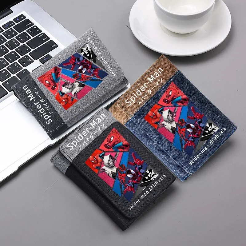 Marvel Spiderman Parallel Universe Peripheral Movies Short Cartoon Wallet Tri-fold Canvas Folding Large Card Bag Trendy Portable