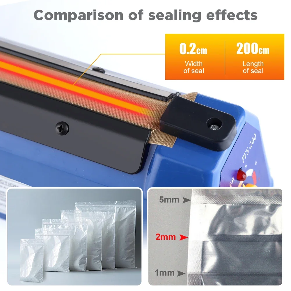 Sealing Machine Heat Sealer 8 Adjustable Levels 220V 200mm Impulse Sealer for Plastic Foil Kraft Food Packaging Kitchen view 4