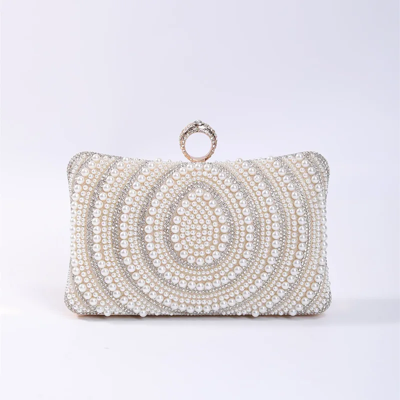 Female Luxury Evening Bags Pearl Purse Elegant Rhinestone Wedding Bridal Dinner Party Purse Luxury Designer Handbag