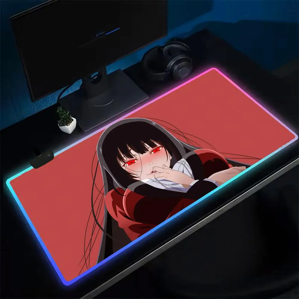 

12K-Kakegurui Mouse Pad Anime Gaming Mouse Pad LED Table Pads Backlit Rubber Desktop XXL Mousepad RGB Desk Mats