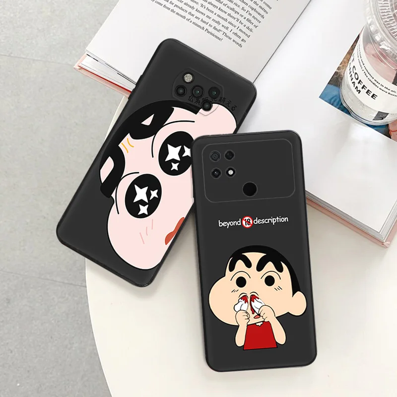 Silicone Black Phone Case for Xiaomi Mi Poco C61 F5 F4 GT F3 F1 X4 X3 X5 M3 M4 Pro M5 S C51 C50 C40 Crayon Cute Shin chan Cover