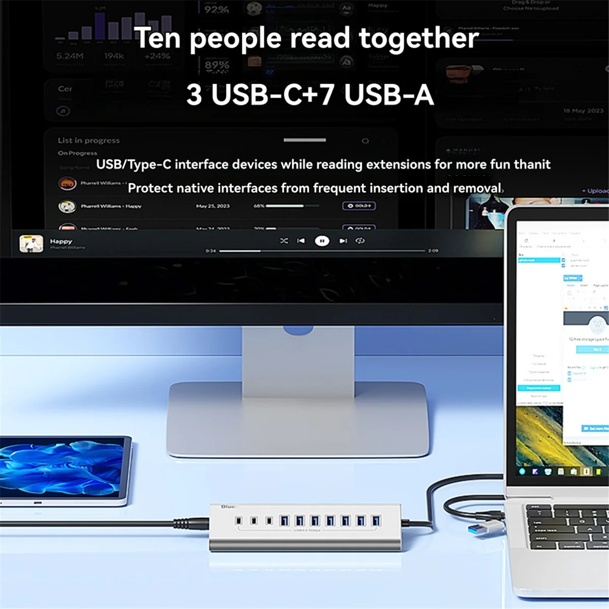 AAAE USB 5Gbps HUB USB 3.0 Dock Station High Speed Multifunction USB HUB Adapter for Laptop PC 10 Port EU Plug