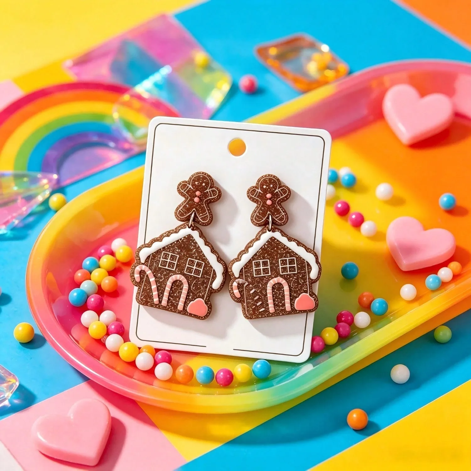 Cute Christmas Gingerbread House & Man Acrylic Dangle Earrings for Women Girls, Winter Xmas Holiday Themed Drop Ear Jewelry, Lightweight Festive Accessories for Family Gatherings, Xmas Dinners, Winter Parties and Daily Outfits