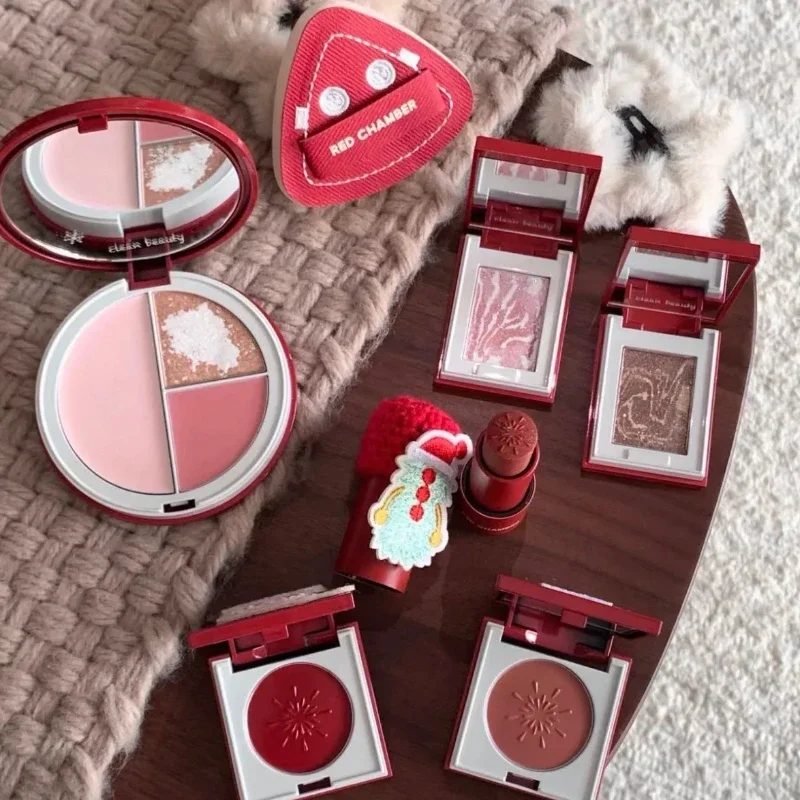 RED CHAMBER Natal 3 cores destaque blush lipstcik sombra multi creme placa de maquiagem de longa duração presente