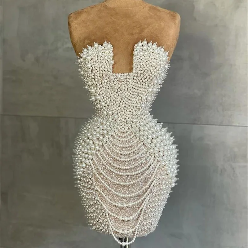 

Jancember Full Pearls Luxury Short Prom Dresses 2024 Sexy Mini Cocktail Party Dress for Women Wedding Evening Birthday RM029