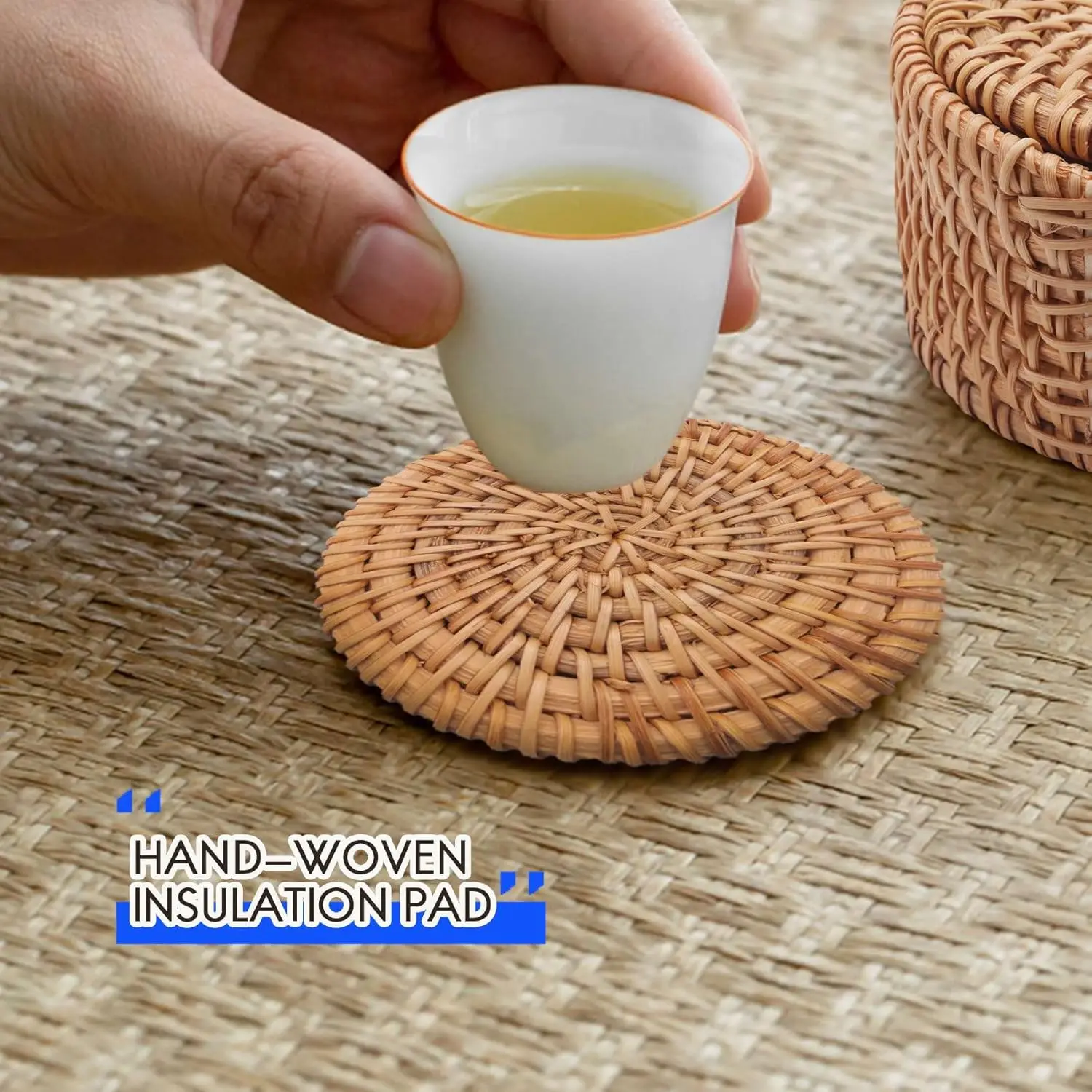 6pcs/lot Drink Coasters Set for Kungfu Tea Accessories Round Tableware Placemat Dish mat Rattan Weave Cup mat pad 8cm