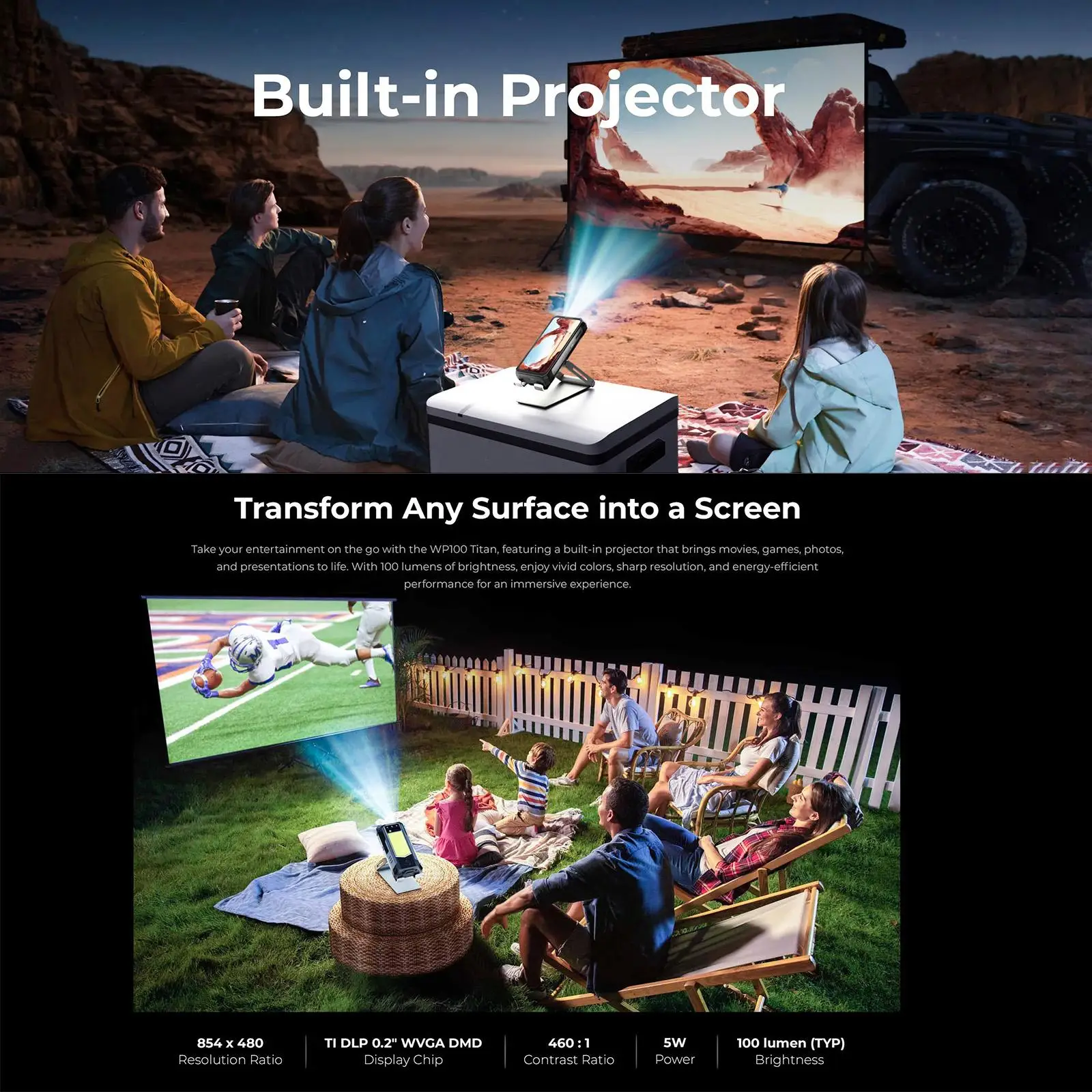 Oukitel WP100 Titan 5G Rugged Smartphone Projector 200MP Camera 33000mAh 66W 16GB+512GB 6.8'' 120Hz Camping Light Android 14 NFC