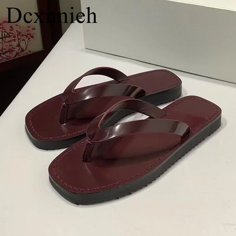 

Summer Flat Thick Bottom Flip Flops women's Solid Color outerside Split Toe Slipper minimalist Sandals Vacation Comfort Slides