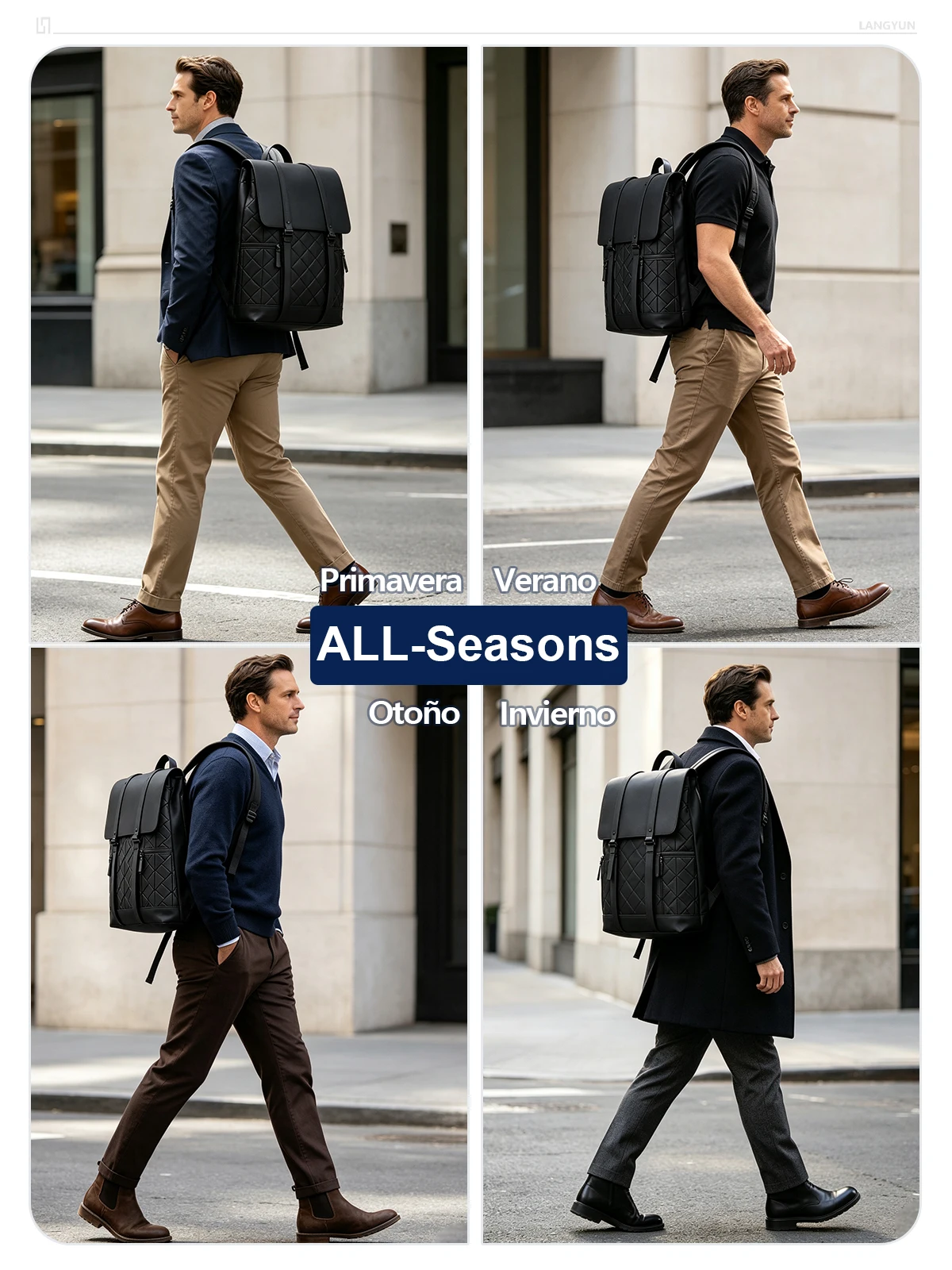LANGYUN Mochila de Hombre de Cuero PU Impermeable de Alta Calidad, Bolsos para Portátil de 15.6 Pulgadas, Gran Capacidad, Multifuncional